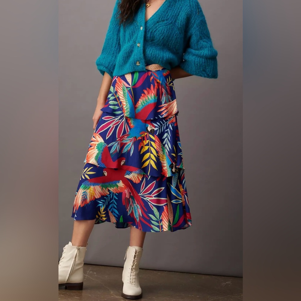Farm Rio Fatima Tiered Midi Skirt Size Small - Picture 13 of 13